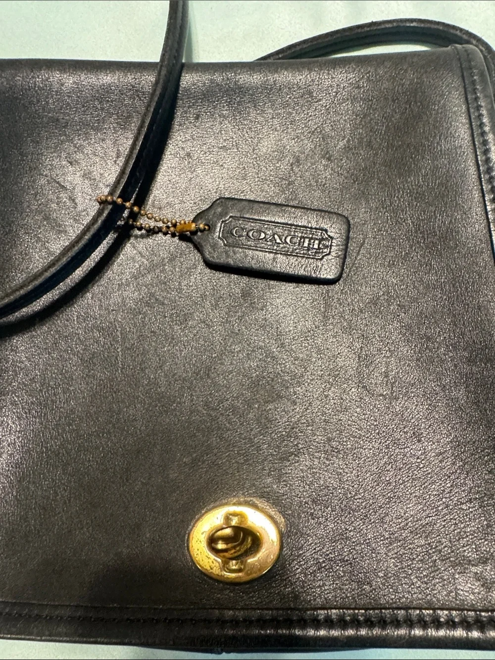 Coach Black Leather Crossbody with Gold Turnlock